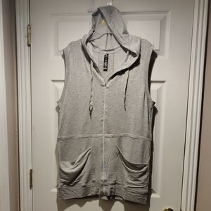Super Cute Zip Up Sleeveless Dress/Long Jacket With Hood And Cinching Waste.
